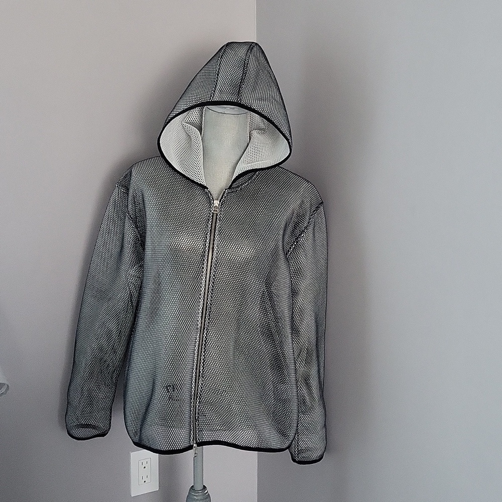 Tonia DeBellis Black Sheer Mesh Hooded Zip Jacket Made in Canada